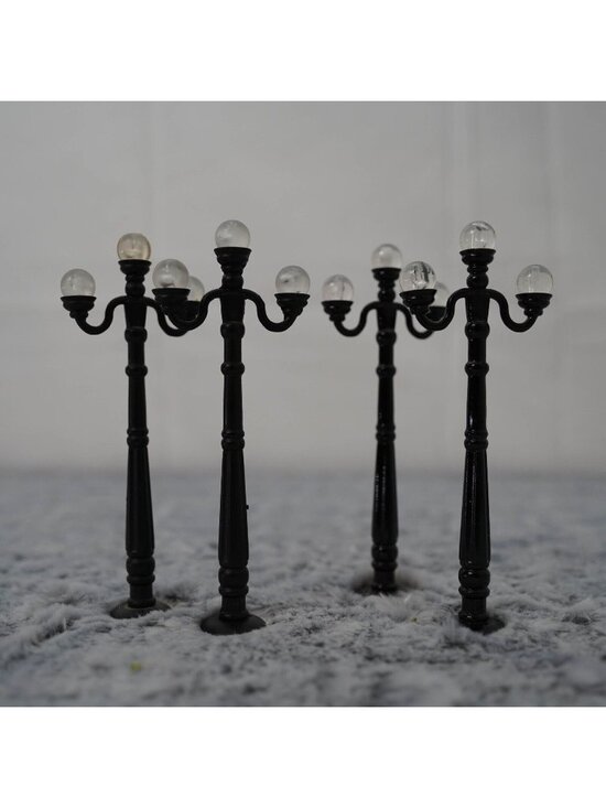 Unbranded Other - Miniature Street Lamp Posts 5” Lot of 4 Black Globe Lights Christmas Village